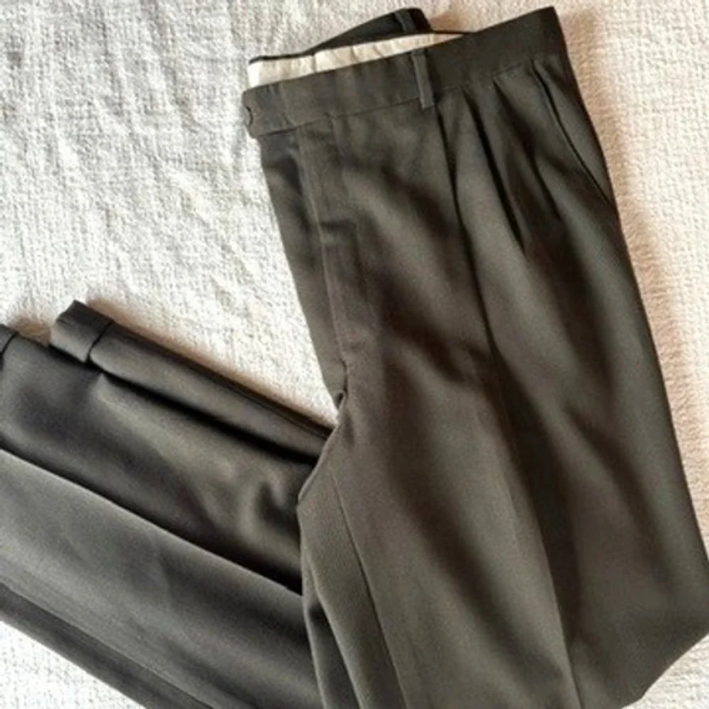 Monsieur by Givenchy Mens Dress‎ Pants 38R Pleated Trousers Dark Olive Green